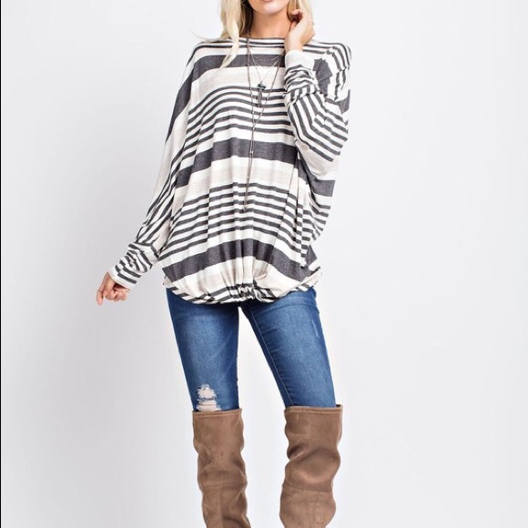 NEW ARRIVAL: Gray Striped Dolman - Picture 1 of 4